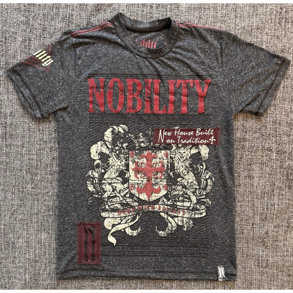 Nobility Crest Graphic T Shirt Mens Small Gray Gothic Grunge Rock Streetwear Tee